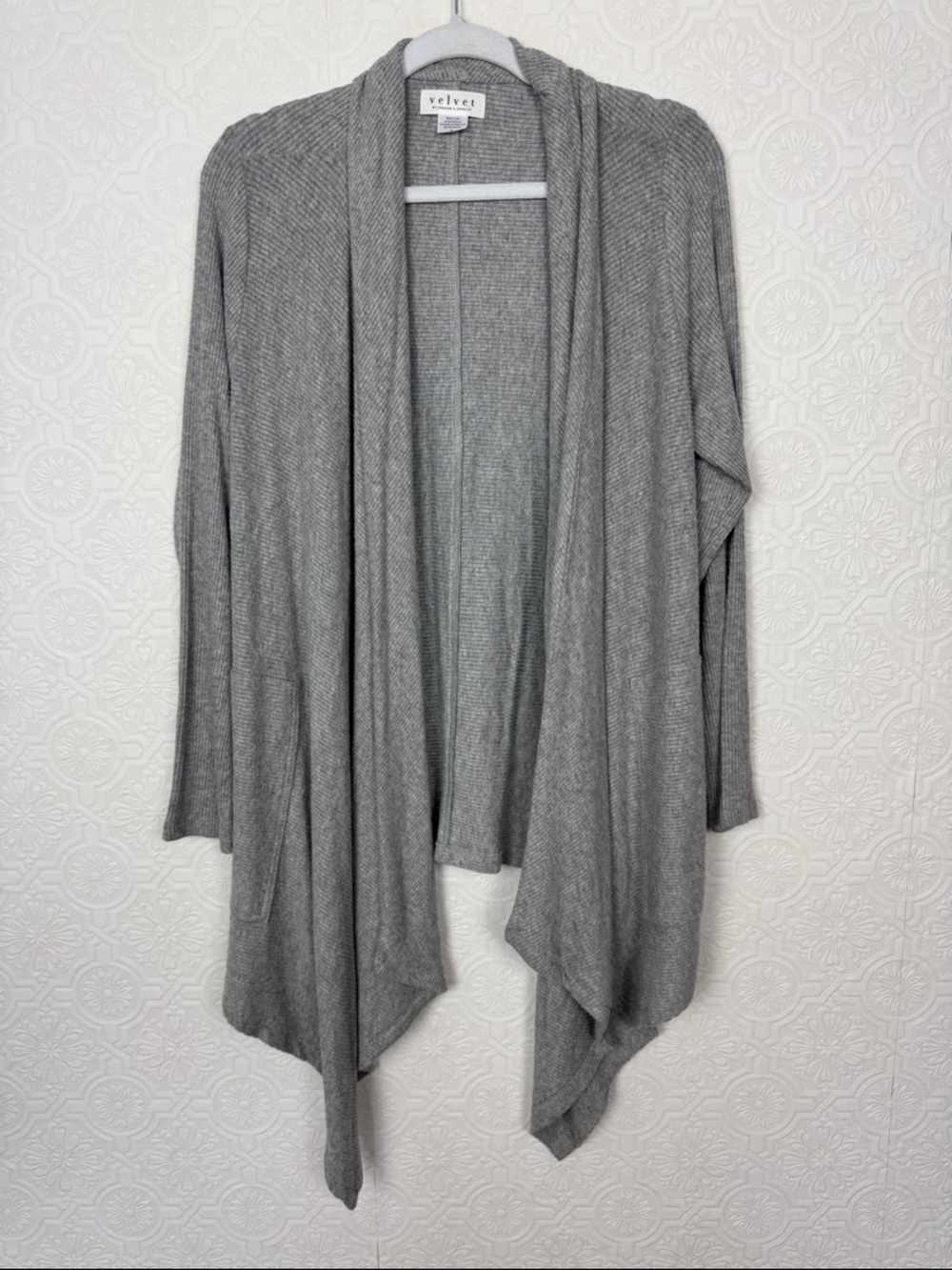 Velvet‎ by Graham & Spencer Open Cardigan Medium Draped Ribbed Knit Waterfall - Picture 2 of 9
